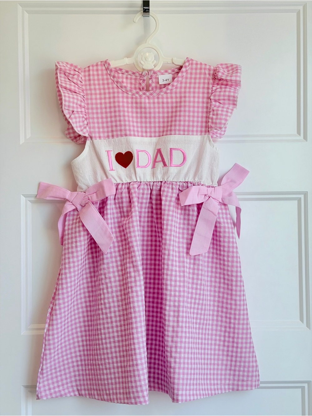 Pink Gingham "I ♥ Dad" Girls Dress with Bow Accents